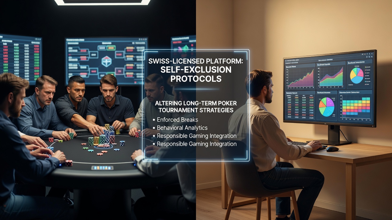Analytics dashboard from a Swiss poker site displaying exclusion timelines and bonus progress bars